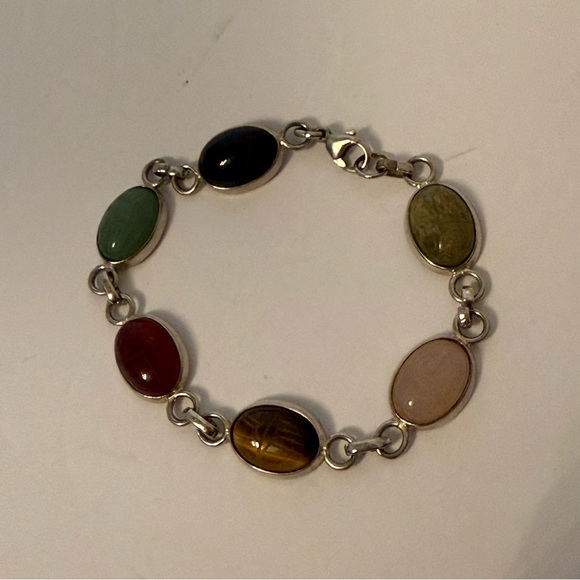 VINTAGE BRACELET STERLING SILVER 925 SCARABS 6 MULTI COLOR 7” - Picture 4 of 9